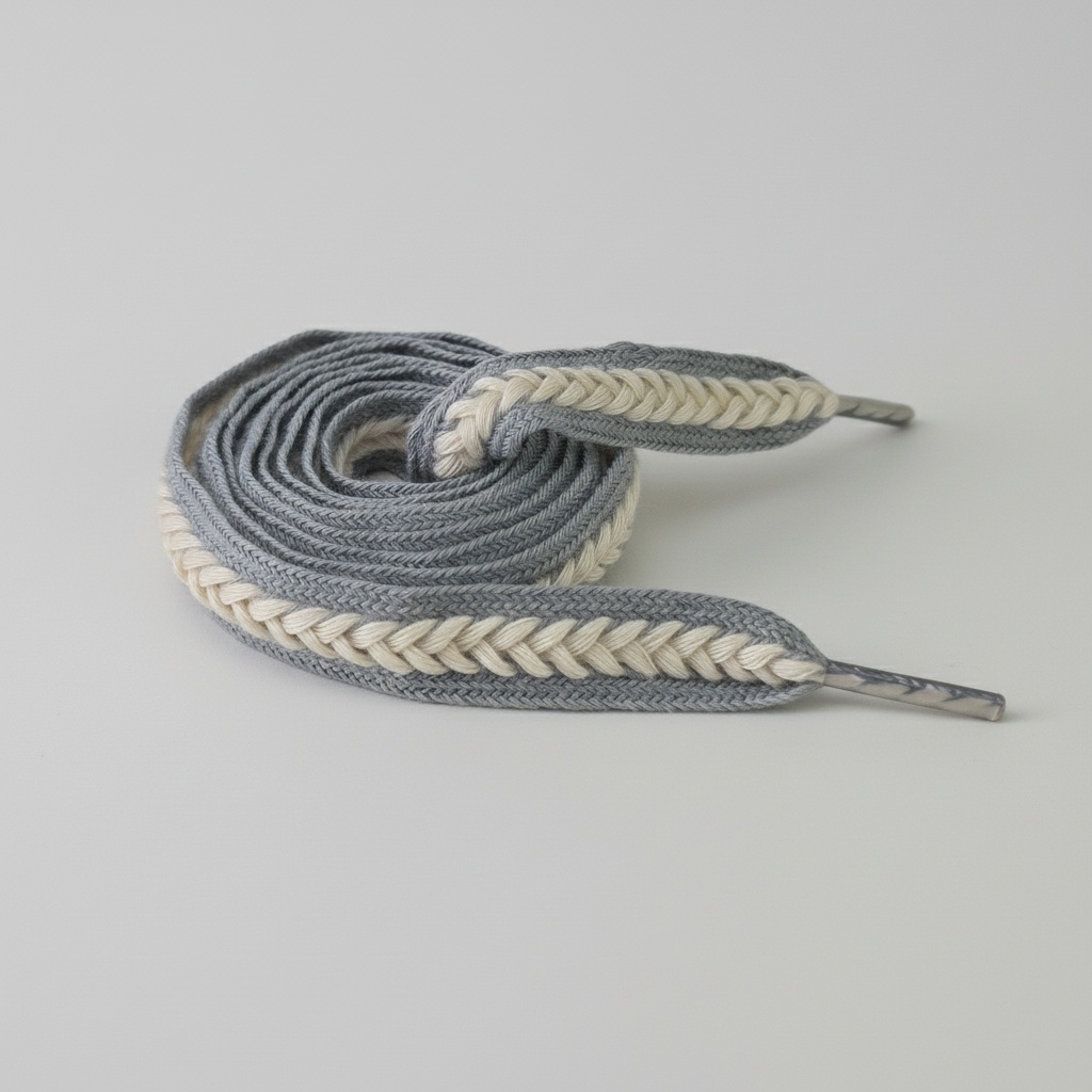 Professional gray and beige braided shoelaces matching style